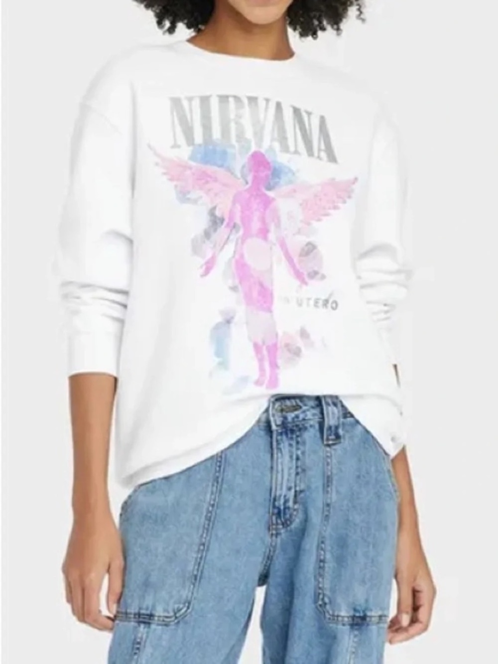 Nirvana In Utero Graphic Crew Neck Pullover Sweatshirt Oversized Size Small